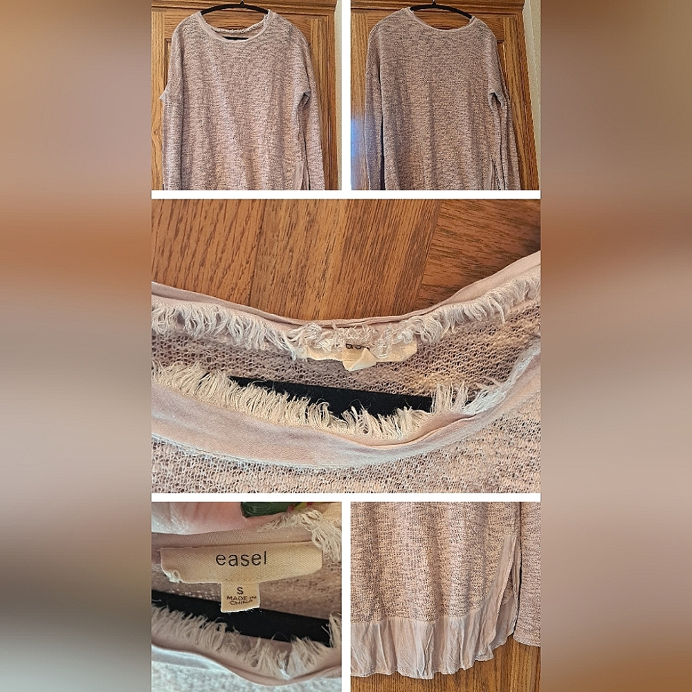 Easel Tiered Chiffon Light Sweater Tunic Small Spring Pastel Rose Boho